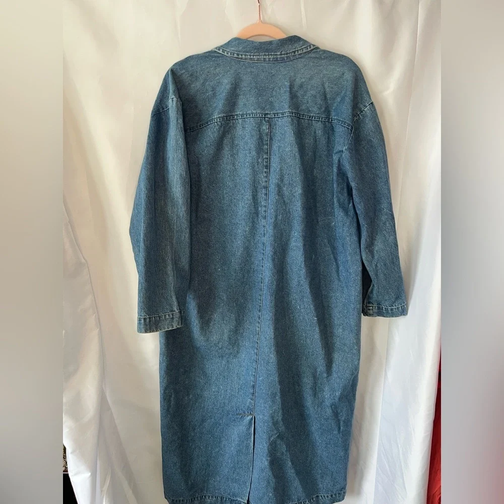 Women’s Vintage FORENZA 100% Cotton Long Duster Jean Trench Coat - Picture 2 of 5